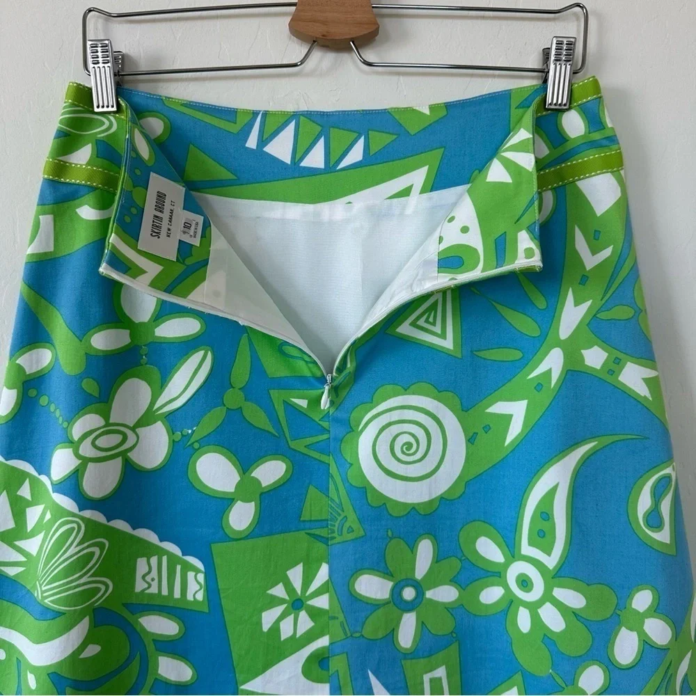 Skirtin Around Blue & Green Abstract Floral Above The Knee Cotton Skirt Size 10